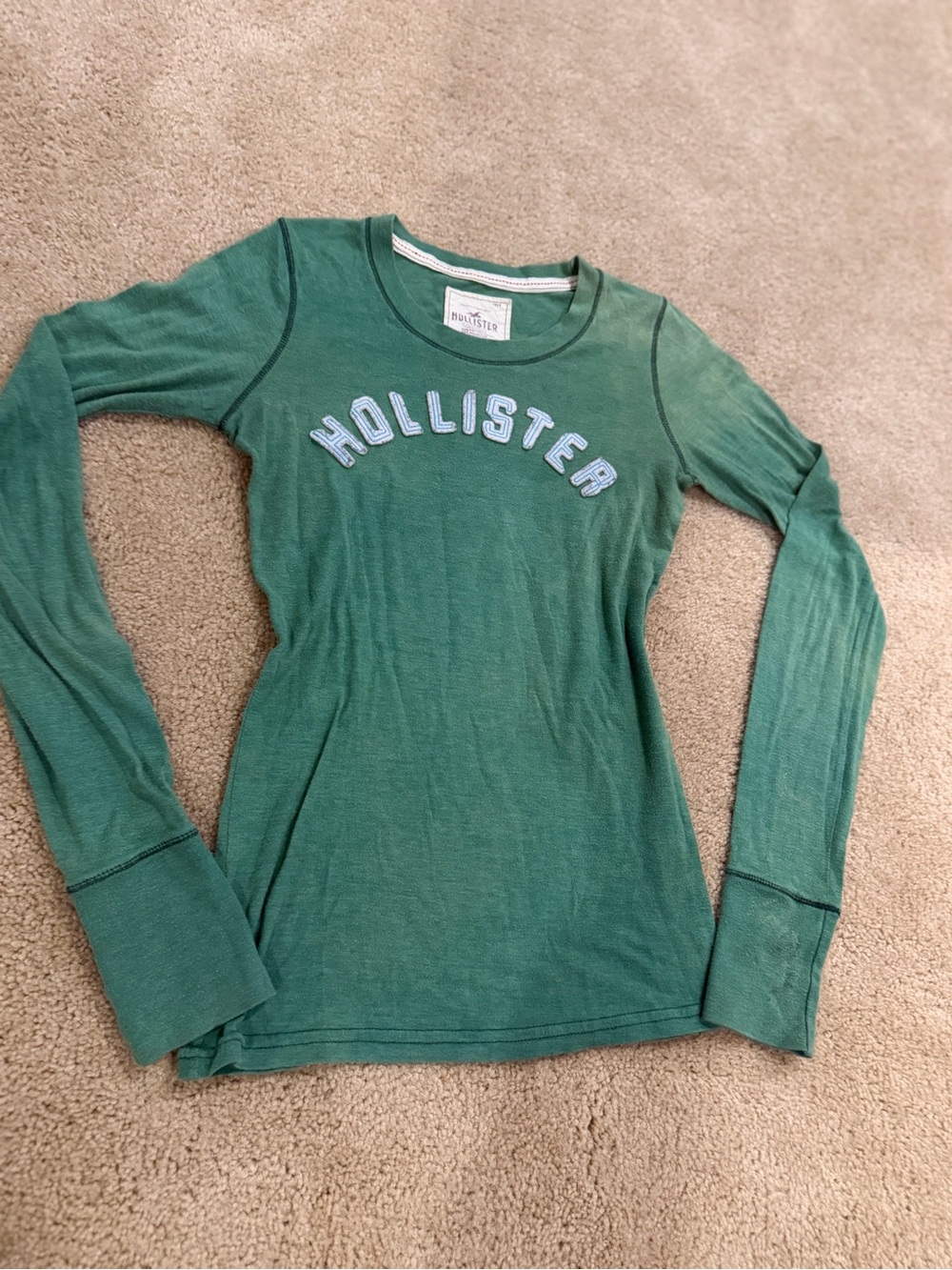Hollister Green Long Sleeve Logo Top Size Small Y2K